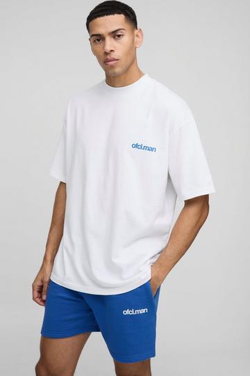 Oversized Ofcl Man T-Shirt Met Brede Nek En Shorts Set cobalt