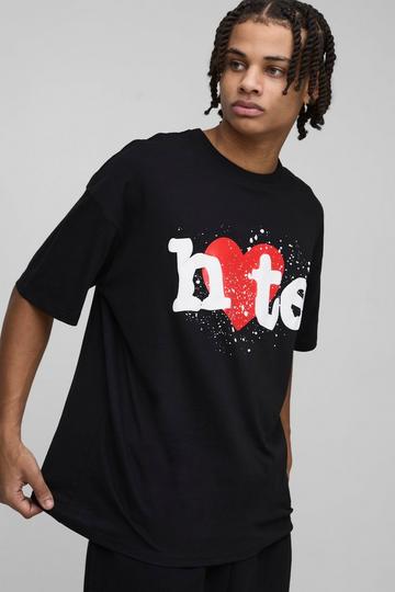 Oversized Hate Hartjes T-Shirt Met Print black