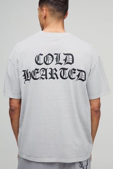 Oversized Washed Extended Neck Cold Hearted Graphic T-Shirt charcoal