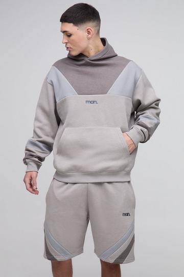 Oversized Man Colour Block Short Tracksuit grey