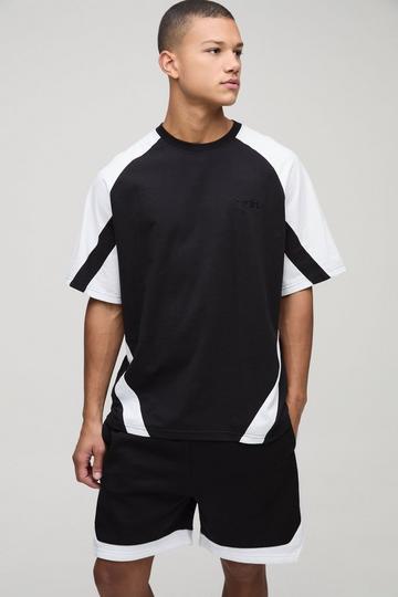 Oversized Color Block Man T-Shirt En Shorts Set black