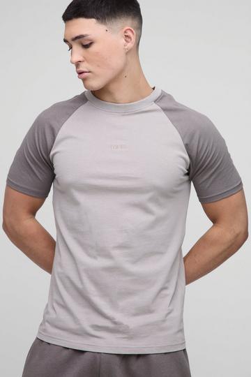 Grey Slim Fit Man Colour Block Raglan T-Shirt