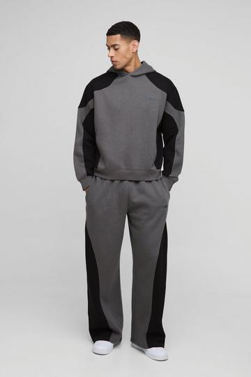 Oversized Boxy Man Seam Detail Hooded Tracksuit black