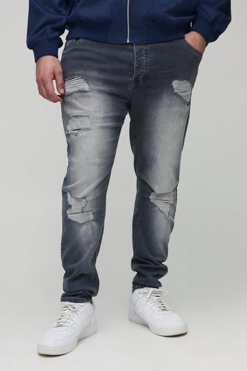 Plus Skinny Ripped Stretch Jeans mid grey