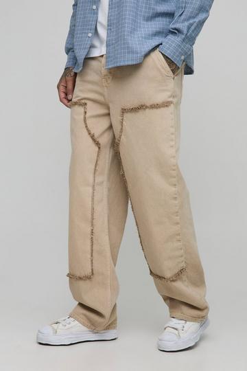 Stone Beige Tall Raw Edge Straight Fit Overdye Carpenter Jeans