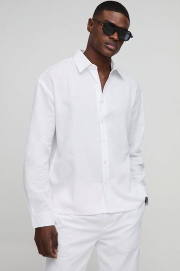 Oversized Long Sleeve Collared Linen Shirt white