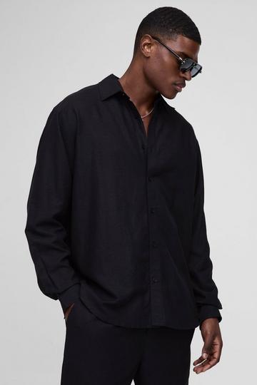 Oversized Long Sleeve Collared Linen Shirt black