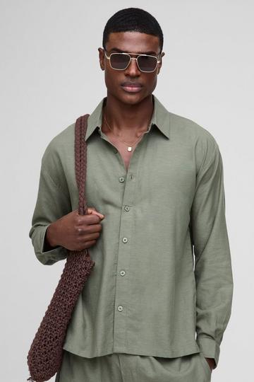 Oversized Long Sleeve Collared Linen Shirt olive