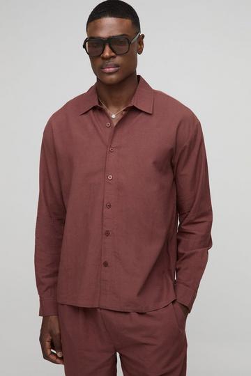 Oversized Long Sleeve Collared Linen Shirt chocolate