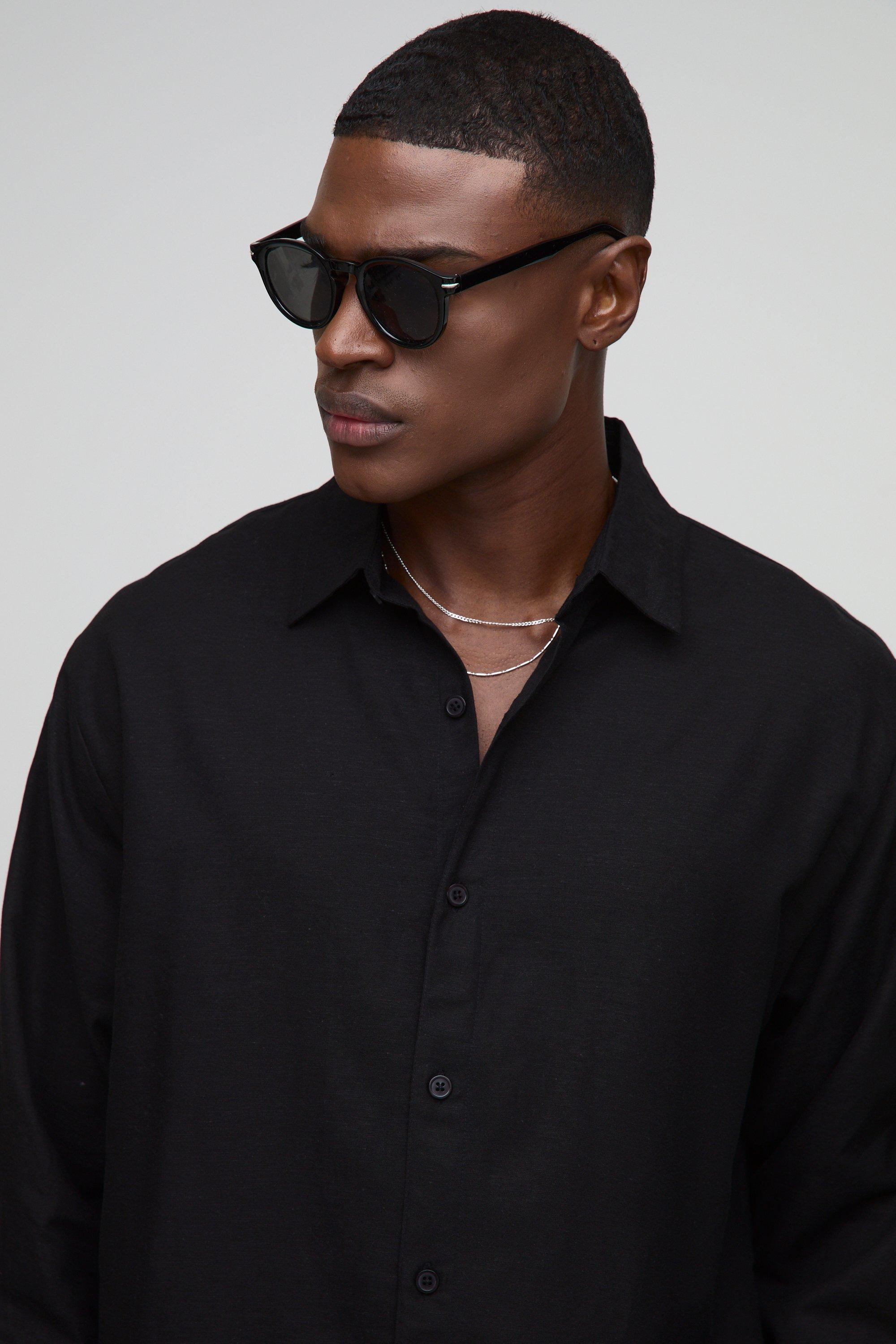 Super Oversized Long Sleeve Collared Linen Blend Shirt Super Oversized Long Sleeve Collared Linen Blend Shirt