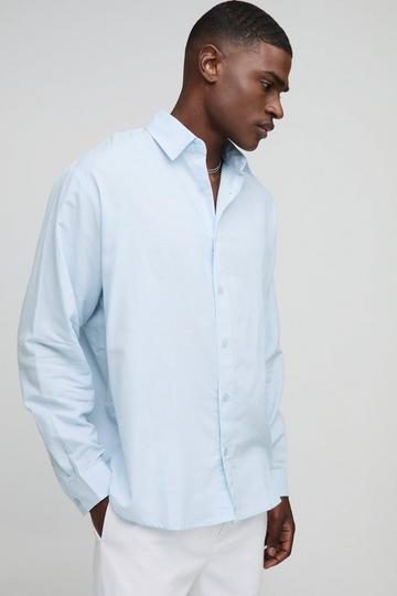 Super Oversized Long Sleeve Collared Linen Shirt light blue