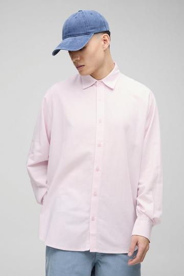 Super Oversized Long Sleeve Collared Linen Shirt baby pink