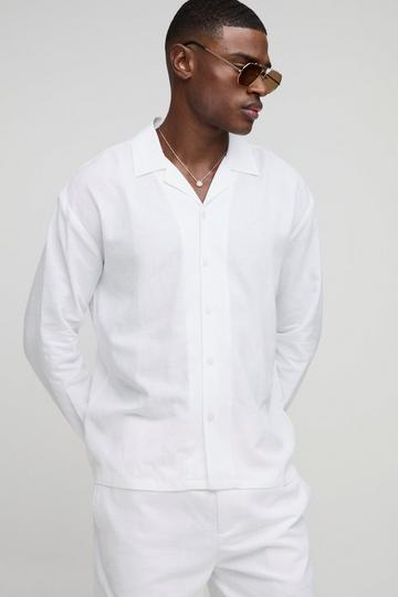 Oversized Long Sleeve Revere Linen Blend Shirt white