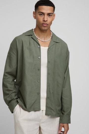 Oversized Long Sleeve Revere Linen Shirt olive