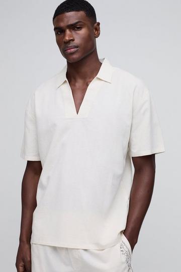 Oversized V-Neck Overhead Linen Shirt natural