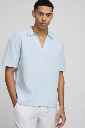 Oversized V-Neck Overhead Linen Shirt light blue