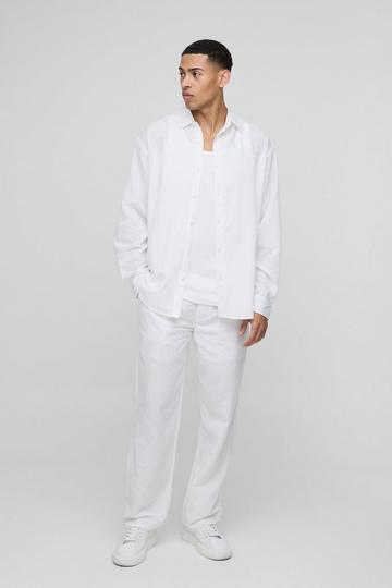 White Super Oversized Linen Shirt & Relaxed Trouser Set