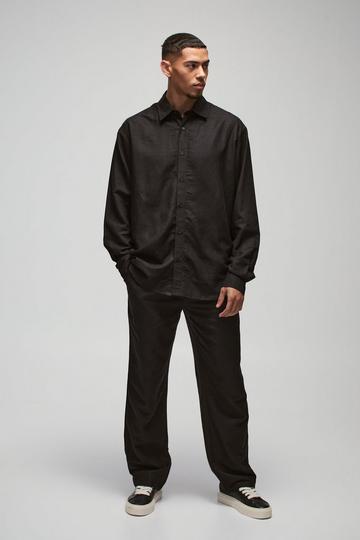 Black Super Oversized Linen Shirt & Relaxed Trouser Set