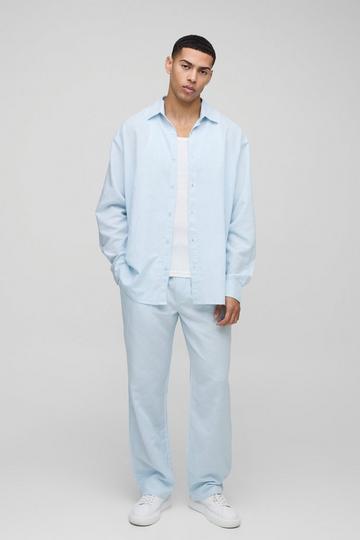 Super Oversized Linnen Blouse En Baggy Broek Set light blue