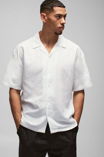 Oversized Revere Linen Short Sleeve Shirt white