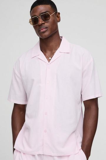 Oversized Linnen Overhemd Met Revers Kraag En Korte Mouwen baby pink