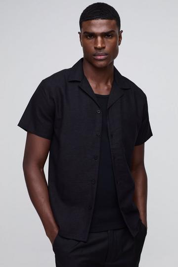 Regular Fit Revere Linen Short Sleeve Shirt black