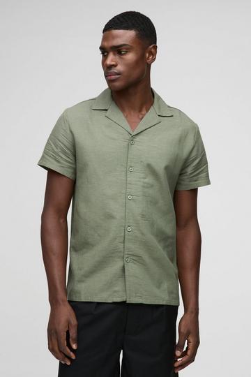 Regular Fit Revere Linen Blend Short Sleeve Shirt olive