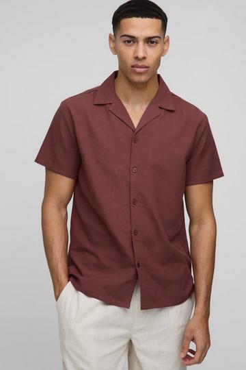 Regular Fit Revere Linen Short Sleeve Shirt chocolate