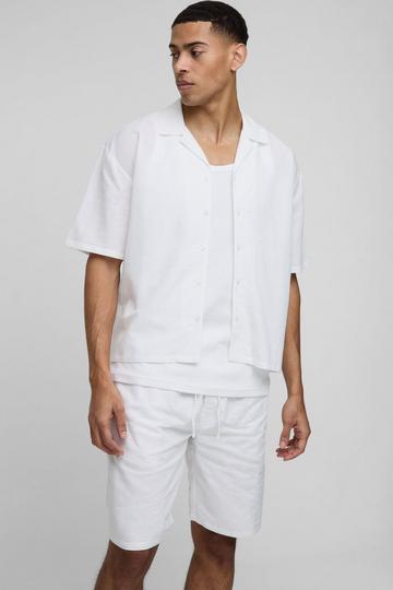 Oversized Revere Linen Shirt & Short Set white