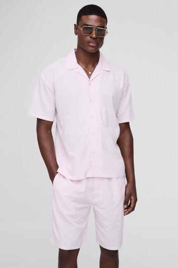 Oversized Revere Linen Blend Shirt & Short Set baby pink