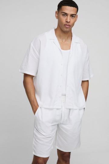 Oversized Linnen Boxy Overhemd Met Revers Kraag En Shorts Set white