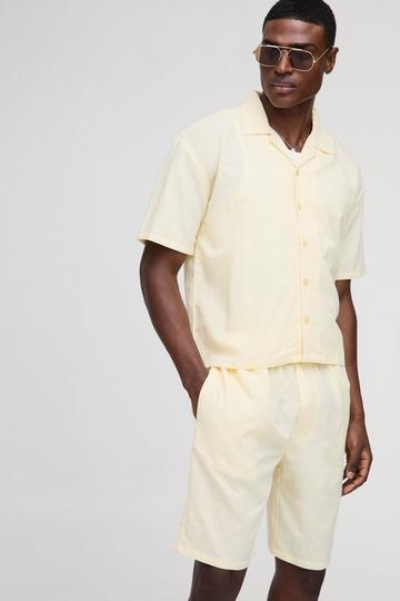 Oversized Boxy Revere Linen Shirt & Short Set yellow