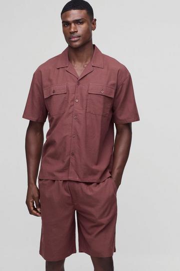 Oversized Cargo Pocket Shirt & Short Set chocolate