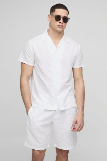 Regular Revere Linen Look Shirt & Short Set white