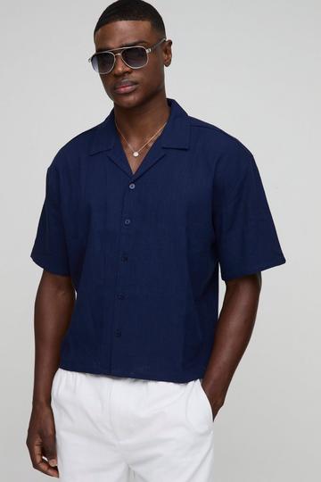 Navy Heavyweight Linen Oversized Boxy Shirt