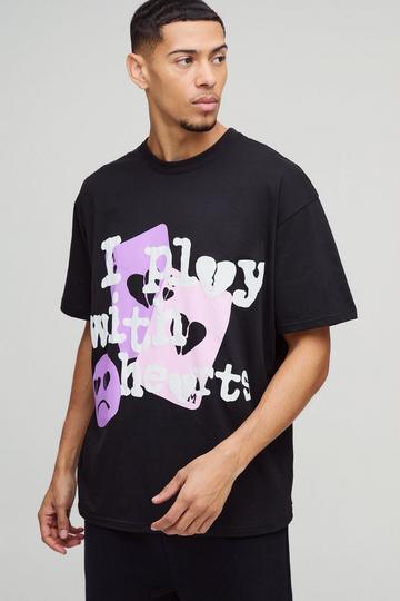 Oversized Broken Heart Cards T-Shirt Met Print black