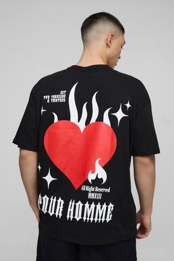 Oversized Pour Homme Flame Heart Graphic T-Shirt black