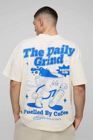 Oversized Extended Neck Daily Grind Cartoon Graphic T-Shirt ecru