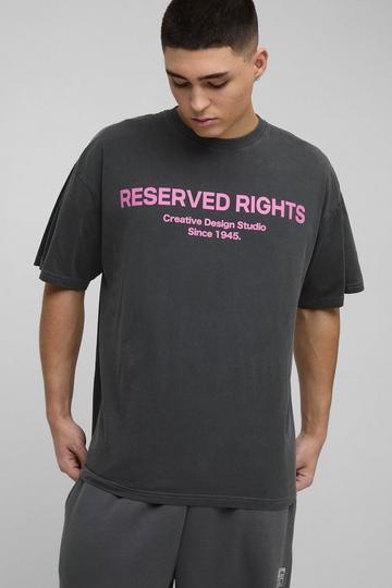 Oversized Rights Reserved Slogan Washed T-Shirt charcoal