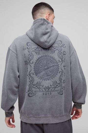 Charcoal Grey Oversized Limited Edition Puff Print Washed Hoodie