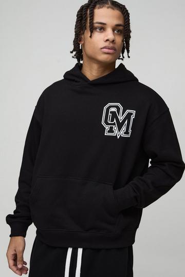 Black Oversized Boxy Varsity Print Hoodie