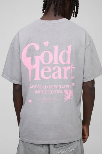 Oversized Cold Heart Slogan Print Washed T-Shirt charcoal