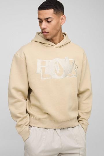 Oversized Geborduurde Boxy Homme Hoodie stone