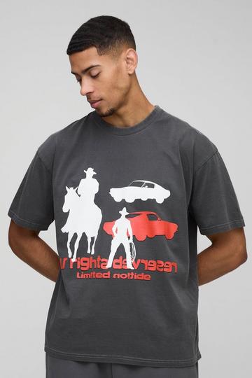 Oversized Western Car Graphic T-Shirt charcoal