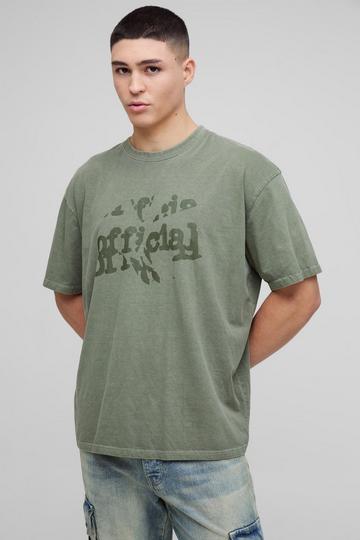 Oversized Tonal Official Graffiti Washed Graphic T-Shirt green