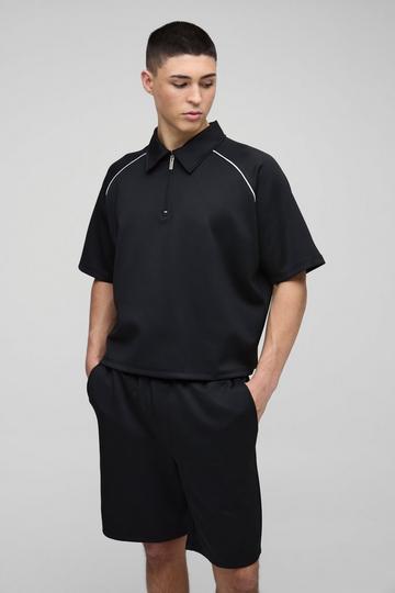 Oversized Scuba Boxy Raglan Polo En Shorts Set black