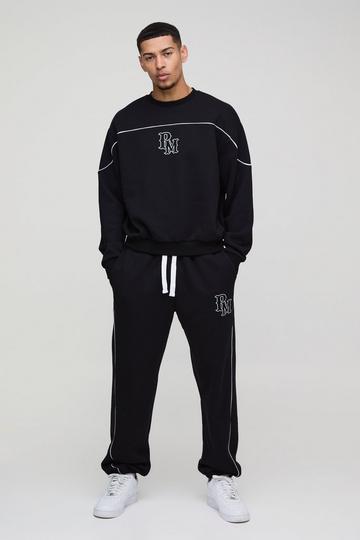 Black Oversized Boxy BM Piping Sweatshirt Tracksuit