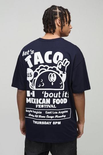 Oversized Taco Cartoon Print T-Shirt navy