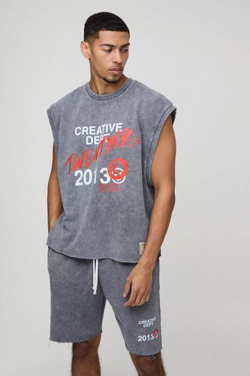 Oversized Boxy Printed Wash Tank charcoal