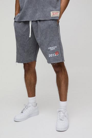 Relaxed Fit Print Short Length Washed Shorts charcoal